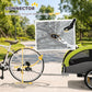 Green connector hitch area for bicycle wheels, shown with trailer attached