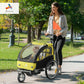 2-seat yellow and black bike trailer with two seats and see-through mesh sides