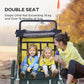 Double-seat yellow and black bike trailer with open canopy and three kids inside