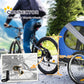 Bike connector area for a blue dog trailer, shown near the rear wheel connection