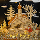 Wooden Christmas advent calendar with village scene and 24 numbered drawers, lit
