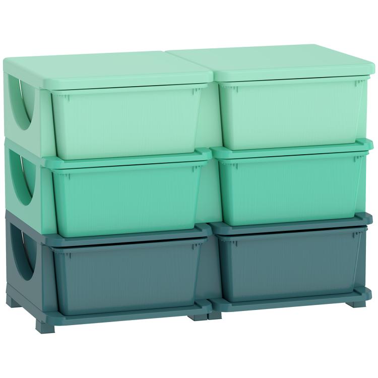 Kids 3-tier storage organizer with 6 drawers, green and dark green front