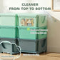 Green drawer organizer with enclosed lower drawer and raised base for easier cleaning