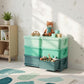 Teal 3-tier kids storage organizer with six drawers and toy-filled top compartments