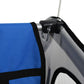 Close-up of blue seat edge and hitch attachment on a child bike trailer