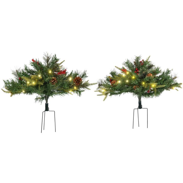 Pack of two prelit artificial Christmas trees with warm white LEDs and green needles