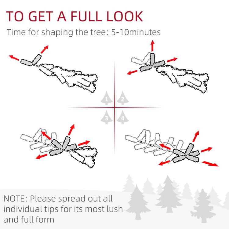 Pre-lit artificial Christmas tree tips spread out with warm white lights and green needles