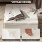 Beige button-tufted ottoman seat with hinged flip-top lid and stitched diamond pattern