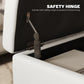 Beige ottoman flip-top lid with metal safety hinge and reinforced internal frame