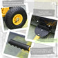 Rolling snow shovel with treaded anti-skid wheels and cushioned handle grips