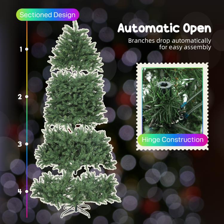 Artificial hinged Christmas tree with multicolor prelit lights and metal support base
