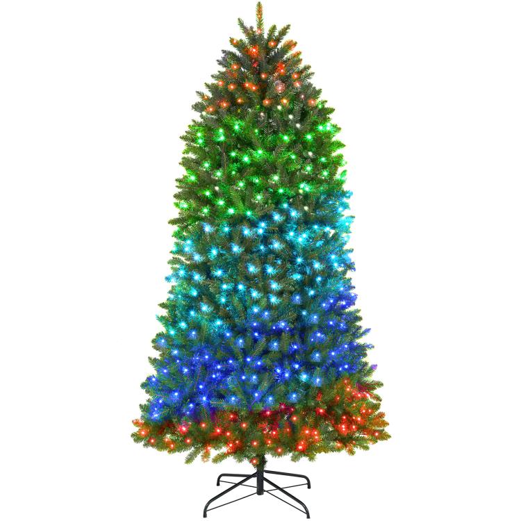 Prelit artificial Christmas tree with green tips and multicolor LED lights