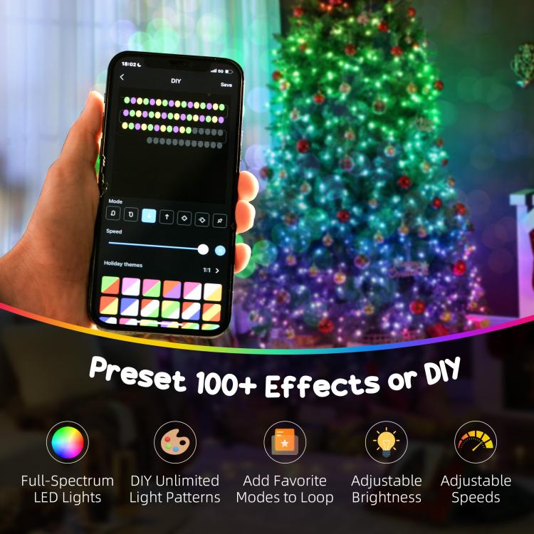 Smart app control on phone for multicolor LED Christmas tree lights