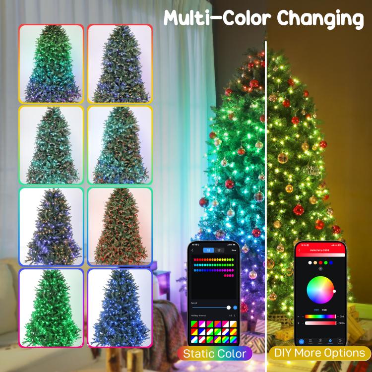 Prelit Christmas tree with multi-color changing LED lights and app screen
