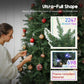 Artificial Christmas tree branch tips with LED lights and red and gold ornaments