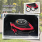Red dog trailer with interior storage area shown, foldable design