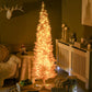 Slim pink pencil Christmas tree with warm white LED lights and star base