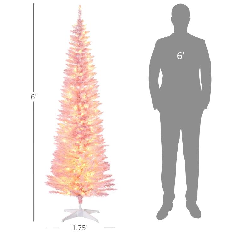 Pink pencil Christmas tree with height guide and white star base