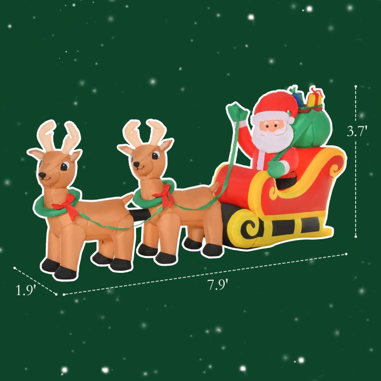 Inflatable Santa and two reindeer on sleigh, size diagram layout
