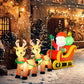 Inflatable Santa on sleigh with reindeer, glowing lights for outdoor yard display
