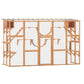 Orange cat enclosure with mesh walls, platforms, and arched hammock bridge for climbing