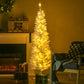 Tall slim white artificial Christmas tree lit with warm white LED lights