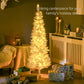 Tall slim white artificial Christmas tree with warm white LED lights