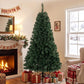 Artificial green Christmas tree with dense branches on metal stand