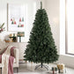Artificial green Christmas tree with dense branches on metal stand