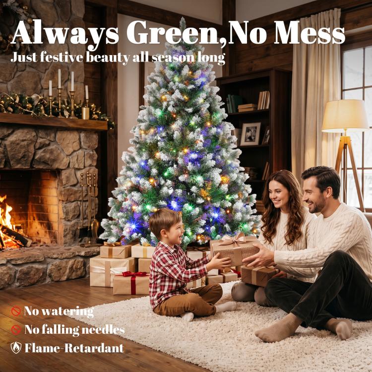 7.5 ft artificial Christmas tree with full branches and multicolor LED lights