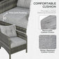 Gray wicker lounge chair with thick padded cushion and removable cover detail
