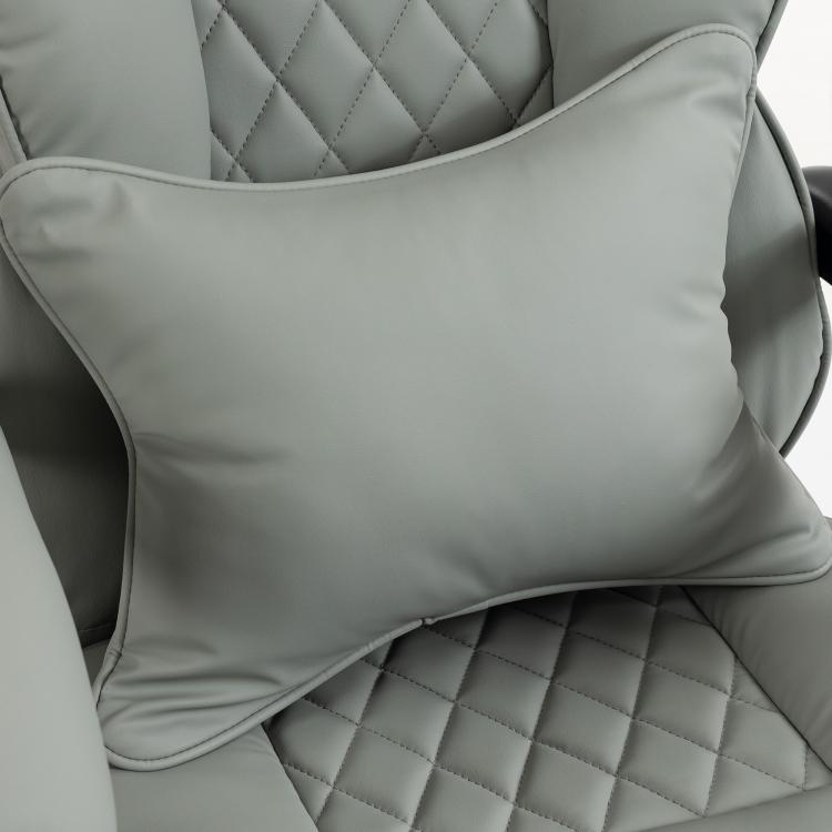 Light gray cushioned headrest with diamond-quilt stitching