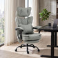 Gray office chair with quilted backrest, padded headrest, and adjustable recline