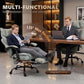 Gray office massage chair with reclining seat and integrated footrest