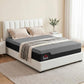 Grey queen memory foam mattress on platform bed with pillows and throw blanket