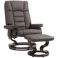 Dark gray swivel reclining chair with ottoman, padded arms and recline base