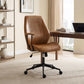 Brown mid-back PU leather-look office chair with armrests and caster swivel base
