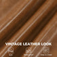 Brown leather-look PU upholstery with smooth, glossy ribbed grain texture