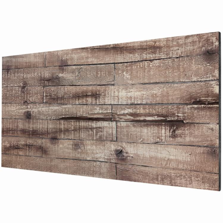 Gray faux wood wall panel sheet, raised 3D plank grain pattern