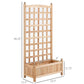 Wooden raised garden bed with trellis, front view with height and width measurements