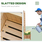 Wooden raised garden bed showing slatted base inside planter for drainage and airflow