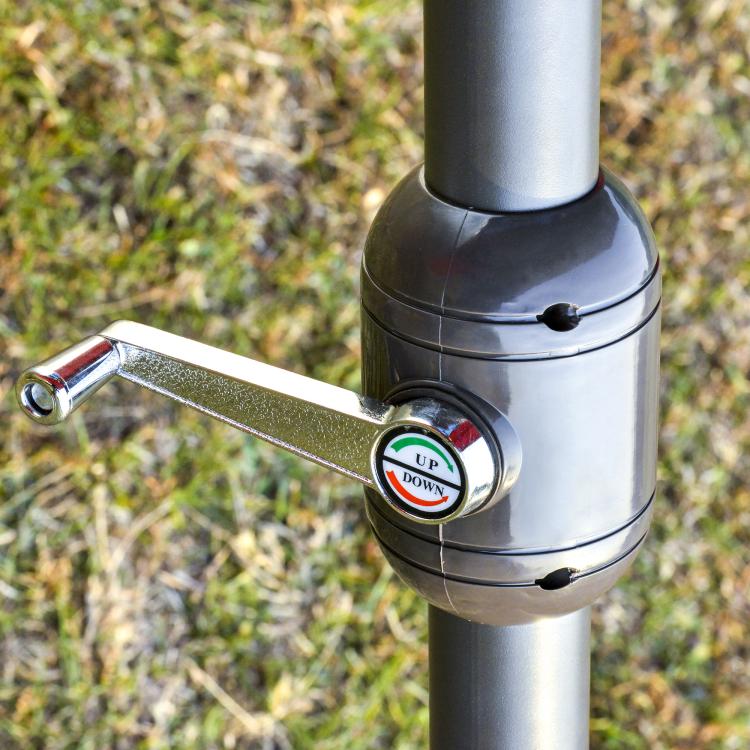 Steel patio umbrella crank knob with up/down dial on the pole