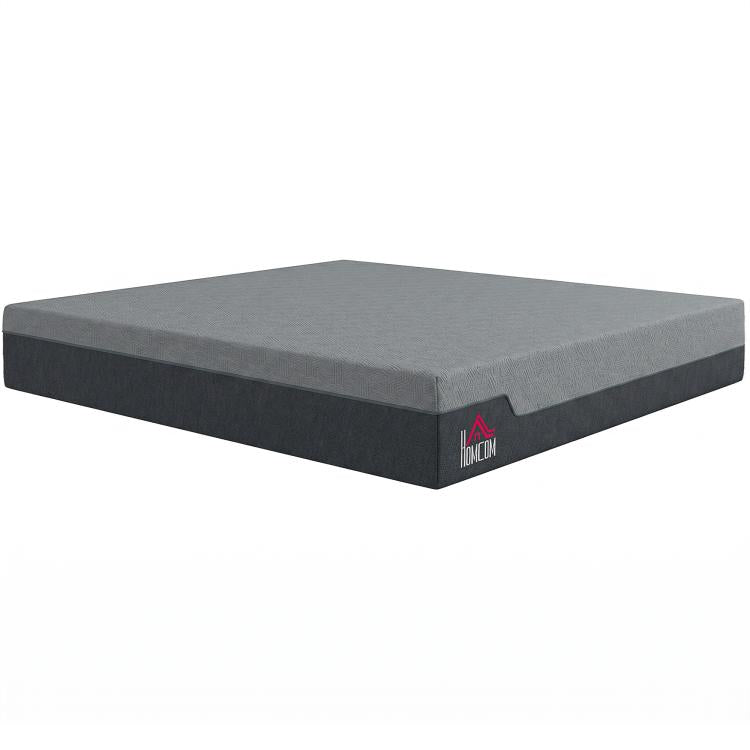 King-size memory foam mattress, gray cover with dark sides and stitched border