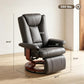 Dark gray manual swivel recliner with footrest and curved wooden base