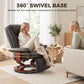 Dark gray manual swivel recliner with circular wooden base for easy turning