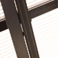 Gazebo curtain panel edge with black fabric and reinforced trim