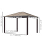 Hardtop gazebo canopy size diagram with roof and post dimensions, black frame