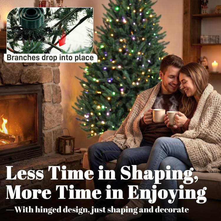 Artificial Christmas tree with hinged design and branches that drop into place