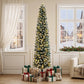 8ft flocked pencil Christmas tree, green, prelit with warm and cool lights