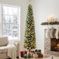 Slim flocked pencil Christmas tree with dual-color prelit lights on base stand